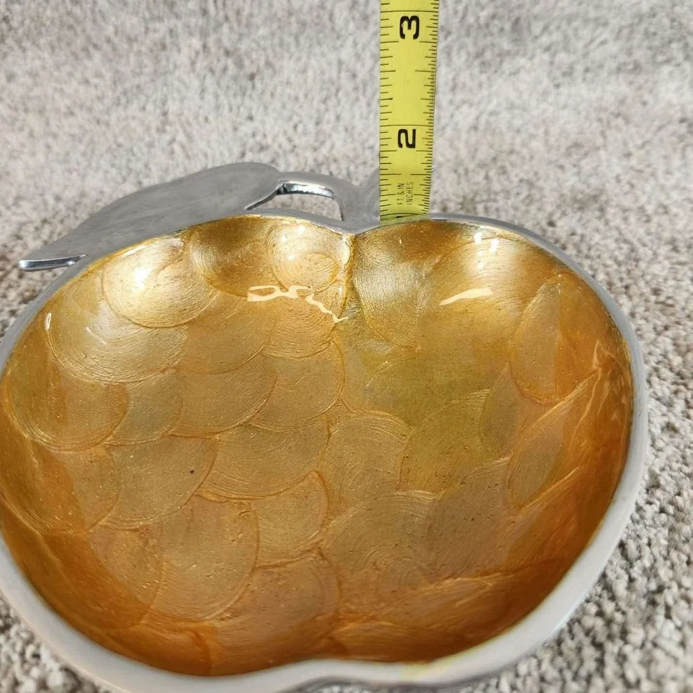 Gold Apple‎ Shaped Bowl Silver Bottom Scalloped Metal Trinket Dish